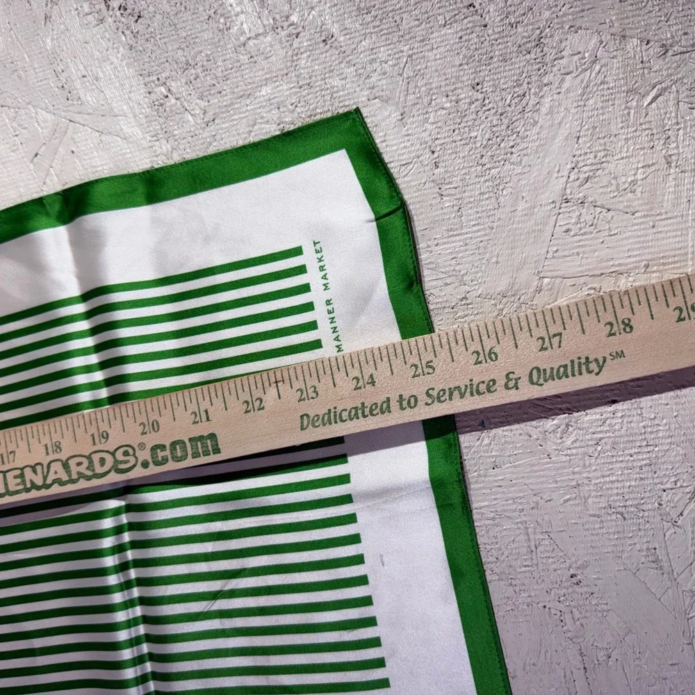 Manner Market Silk Scarf Green White Striped Square Neckerchief